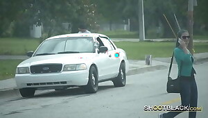 HORNY black male FUCKS uniformed brunette