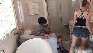 Stepfather fucks her in the bathroom before college